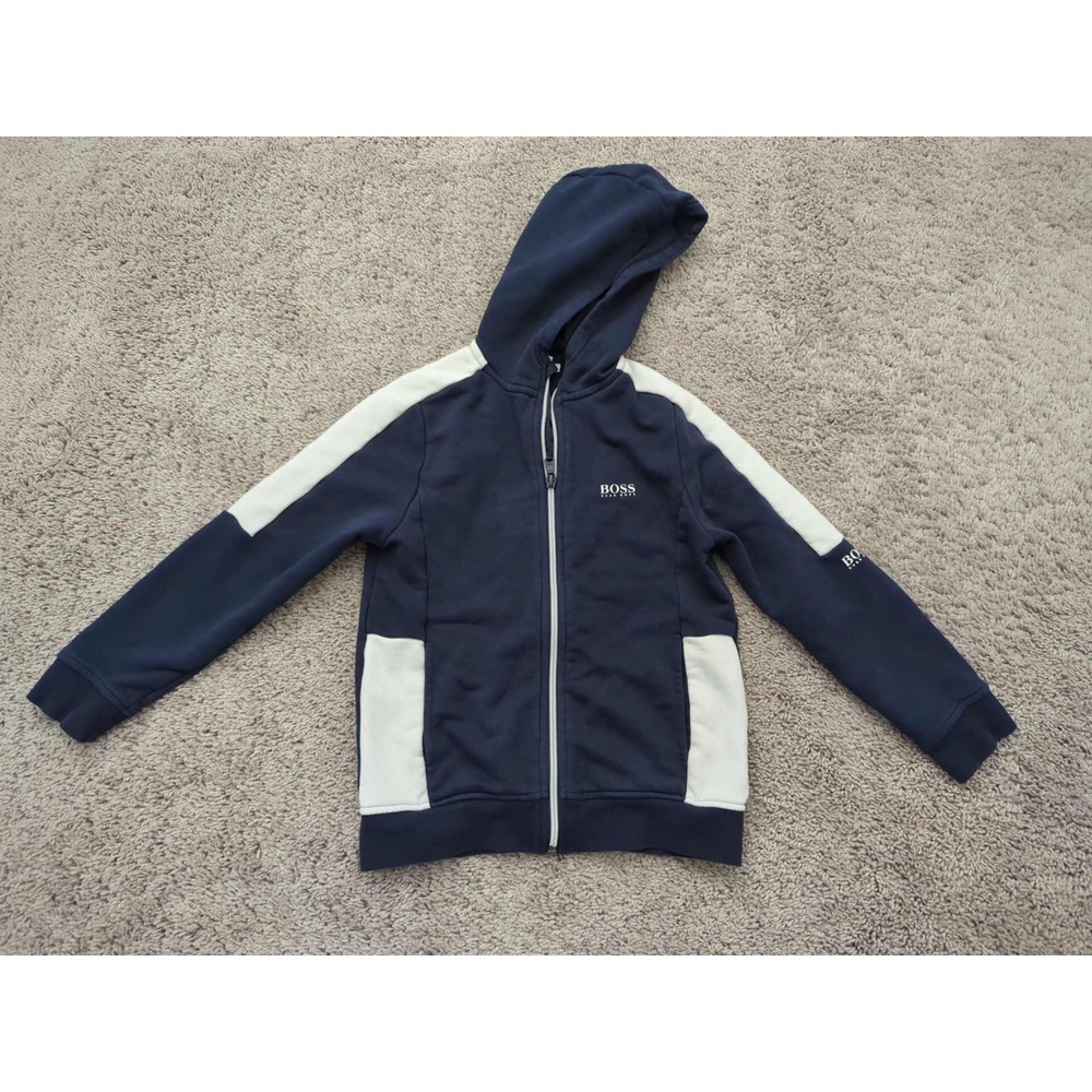Hugo Boss Hoodie Youth Boys 8 Blue Long Sleeve Full Zip‎ Fleece Logo